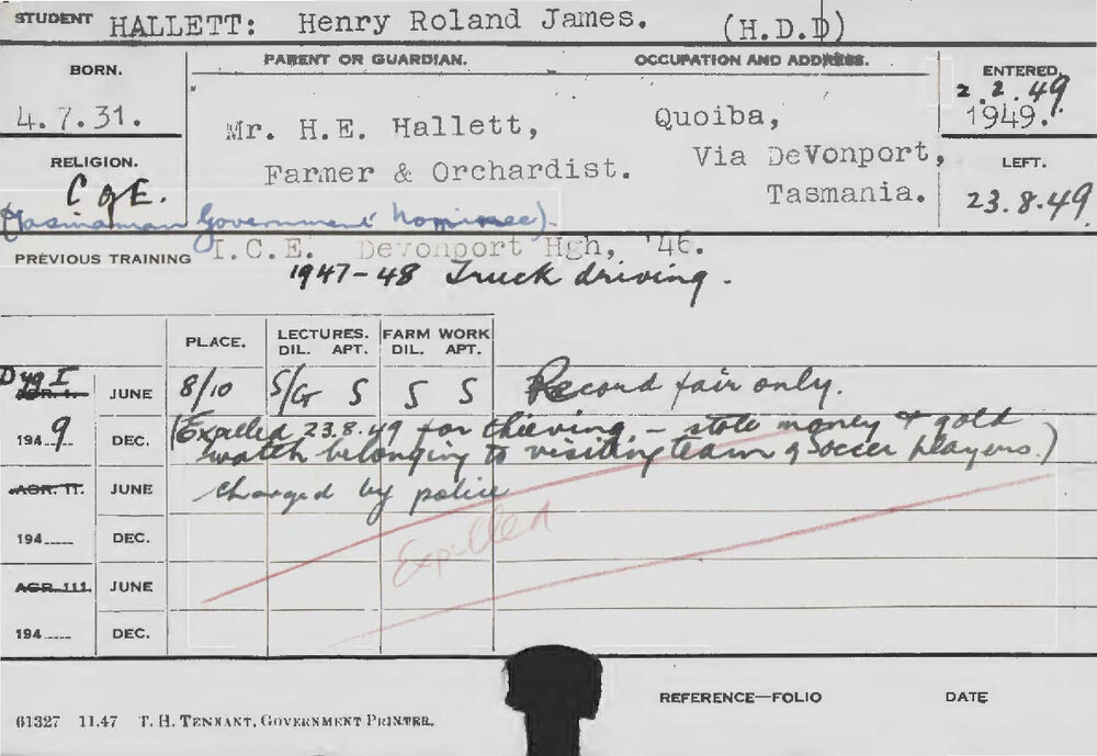 HALLETT, Henry Roland James (Hawkesbury Diploma in Dairy (HDD))