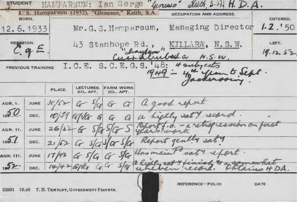 HAMPARSUM, Ian Serge (Hawkesbury Diploma of Agriculture (HDA))