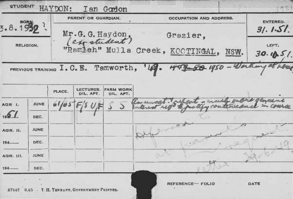 HAYDON, Ian Gordon (Course Not Identified)