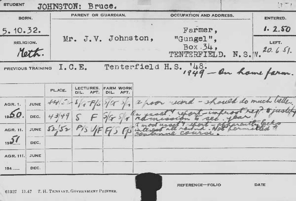 JOHNSTON, Bruce (Course Not Identified)
