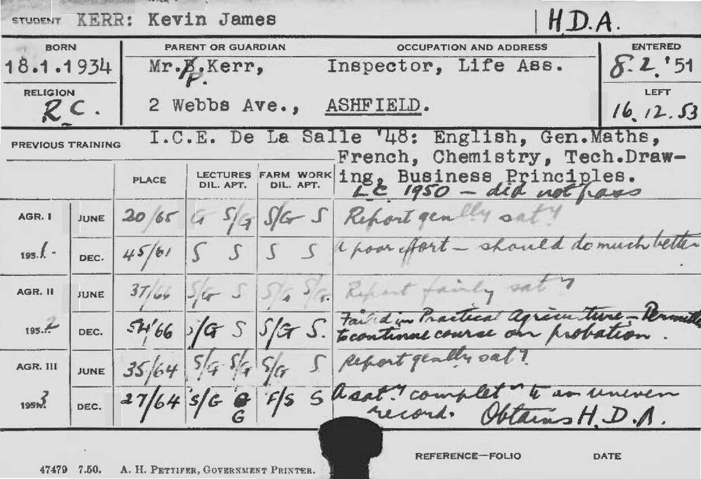 KERR, Kevin James (Hawkesbury Diploma of Agriculture (HDA))