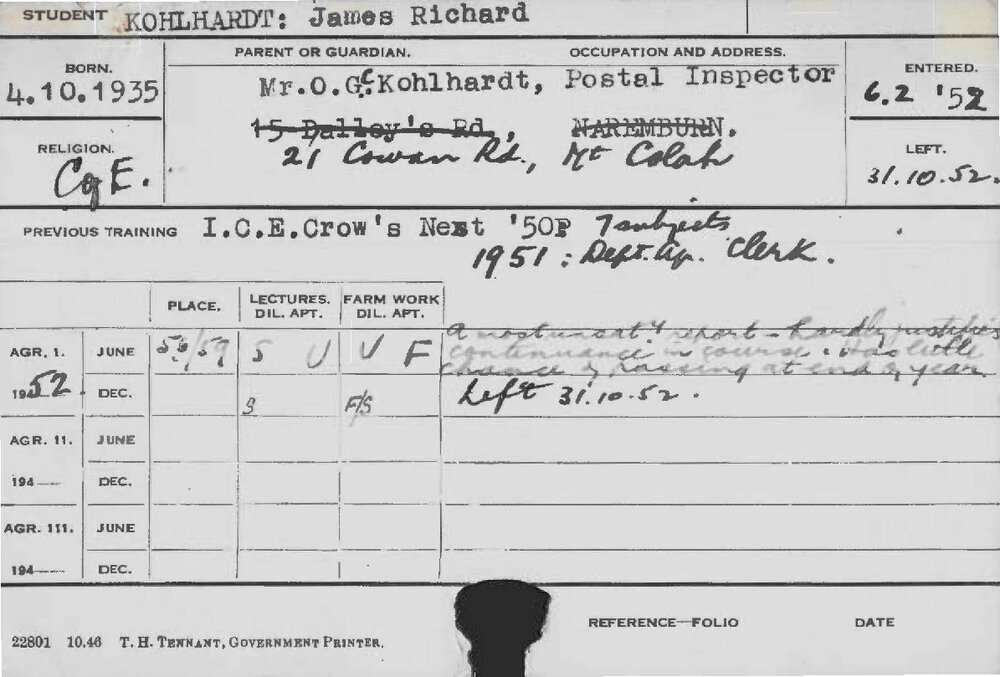 KOHLHARDT, James Richard (Course Not Identified)