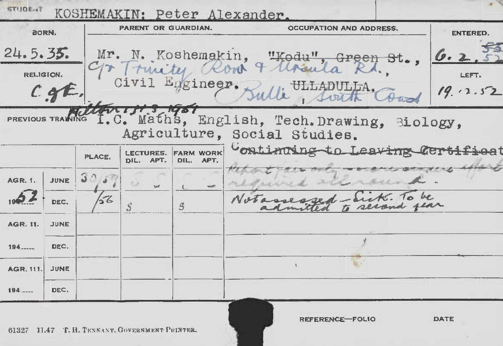 KOSHEMAKIN, Peter Alexander (Course Not Identified)