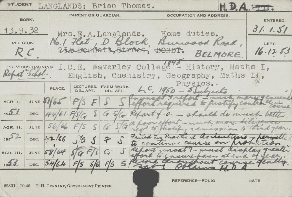 LANGLANDS, Brian Thomas (Hawkesbury Diploma of Agriculture (HDA))