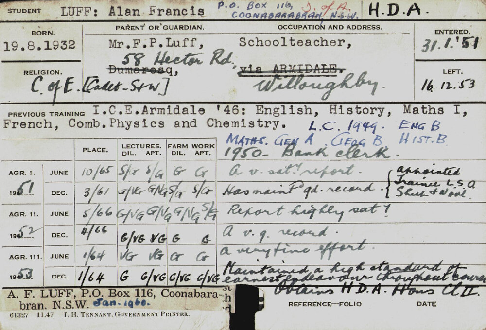 LUFF, Alan Francis (Hawkesbury Diploma of Agriculture (HDA))