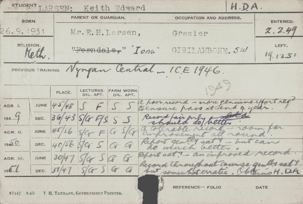 LARSEN, Keith Edward (Hawkesbury Diploma of Agriculture (HDA))