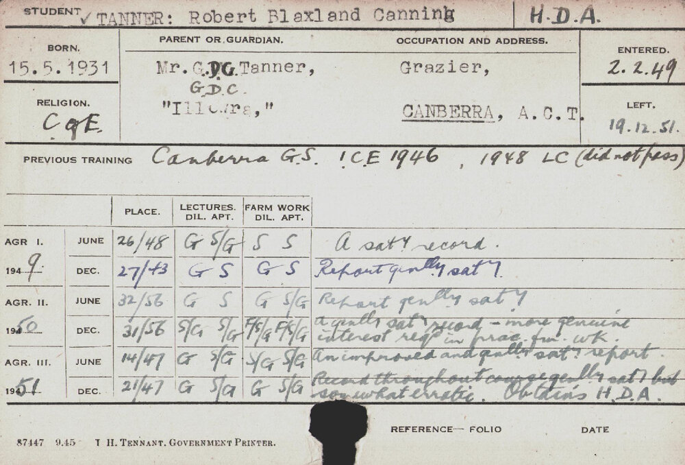 Tanner, Robert Blaxland Canning (Hawkesbury Diploma of Agriculture (HDA))