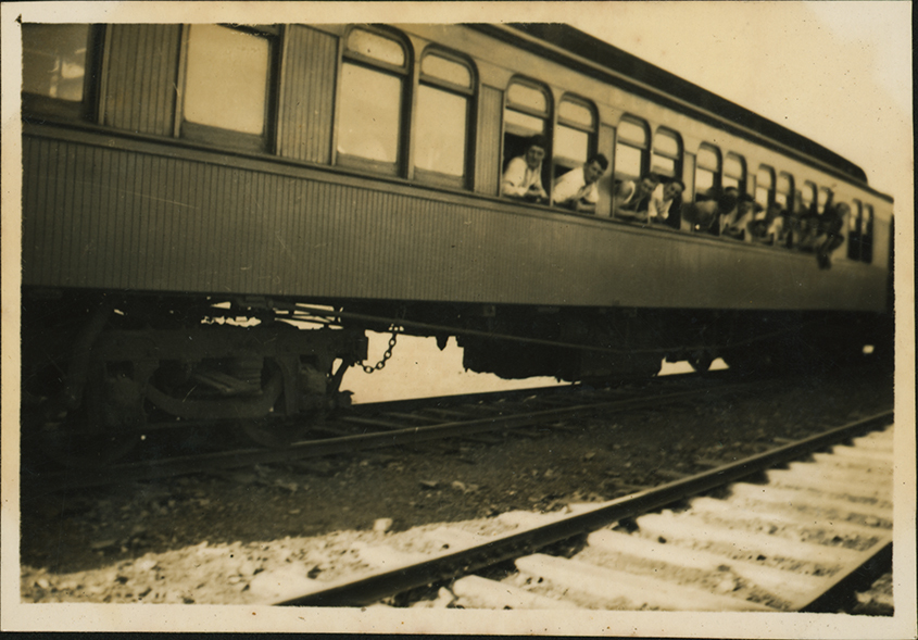 College students on a train [Hawkesbury Agricultural College (HAC)]