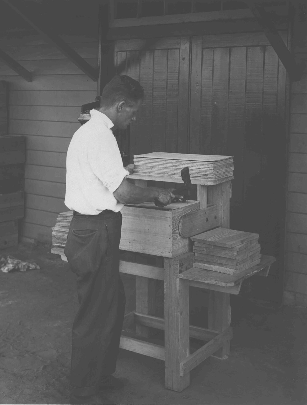 Nailing up a box/case using a frame [Hawkesbury Agricultural College (HAC)]