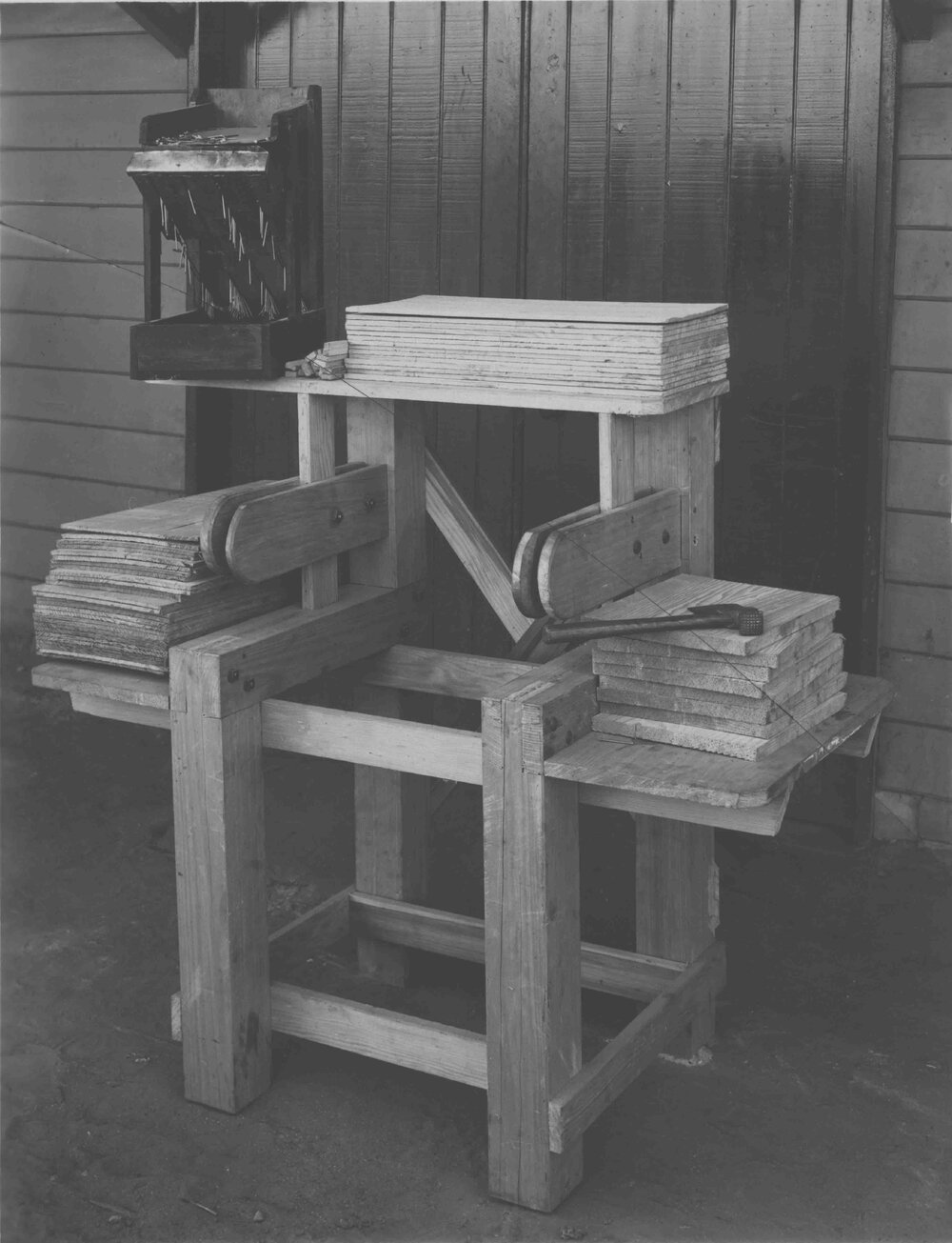 Frame for box/case making - Nail holder on top left [Hawkesbury Agricultural College (HAC)]