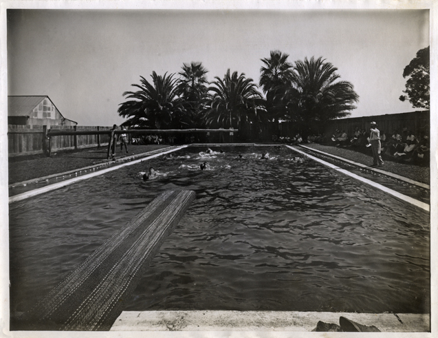 Swimming Pool (first) - Students participating in 'The Rescue Race' [Hawkesbury Agricultural College (HAC)]