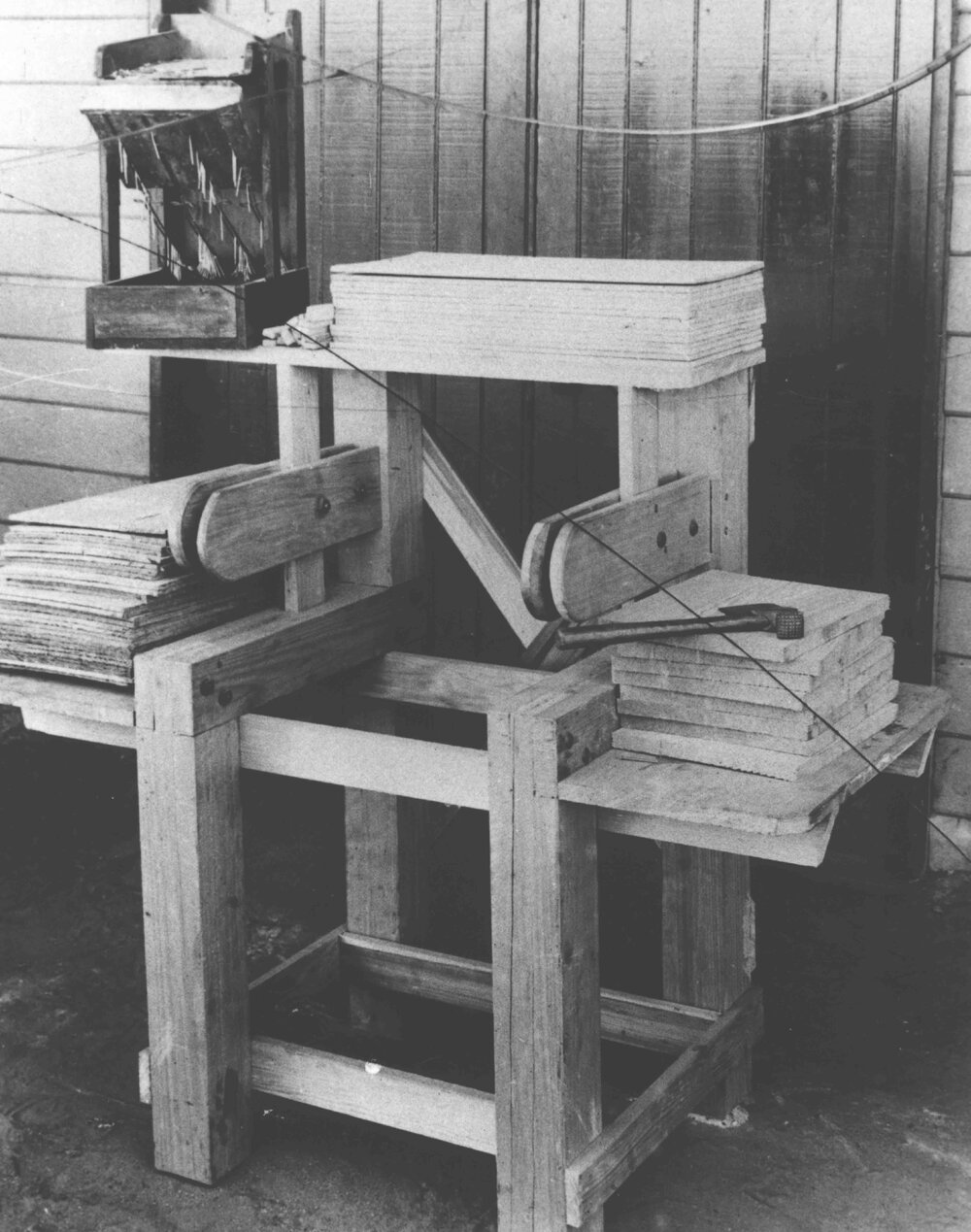 Frame for box/case making - Nail holder on top left [Hawkesbury Agricultural College (HAC)]