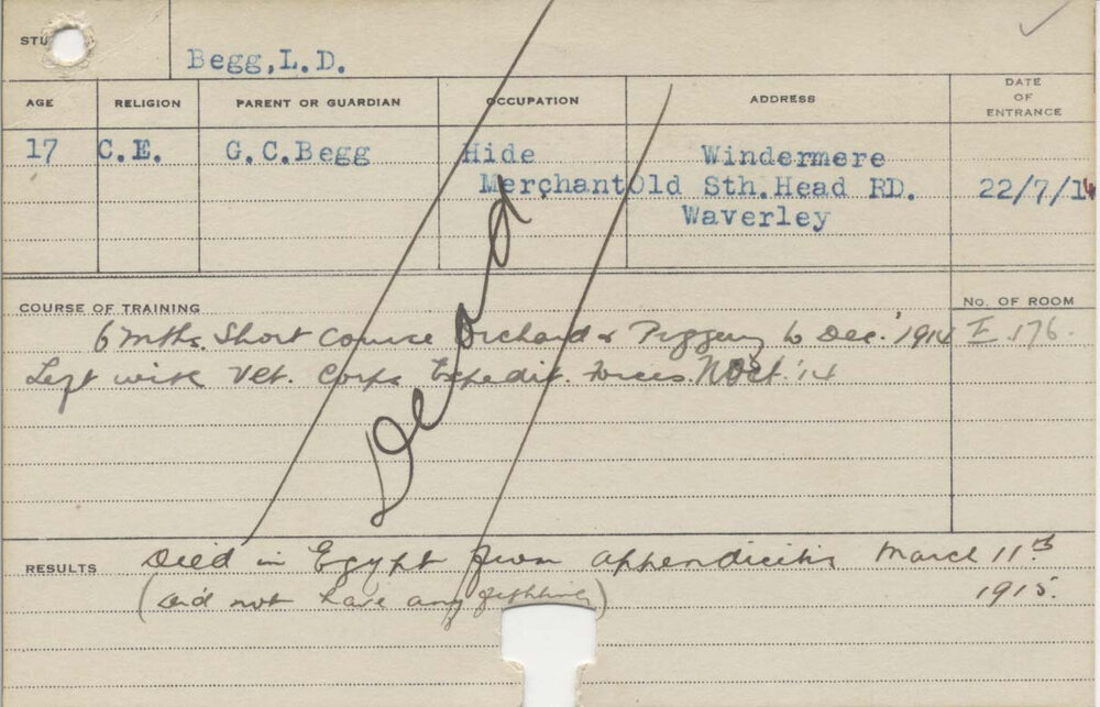 BEGG, Lancelot D'Arcy (Short Course - Orchard &amp; Piggery)