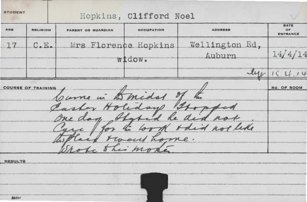 HOPKINS, Clifford Noel (Course Not Identified)