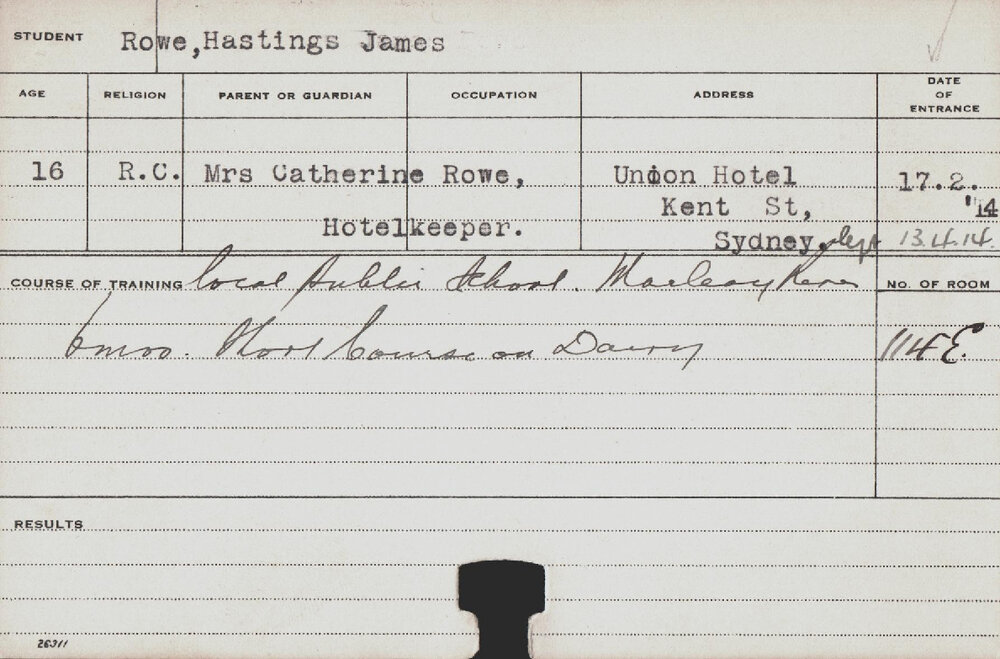ROWE, Hastings James (Short Course - Dairy)