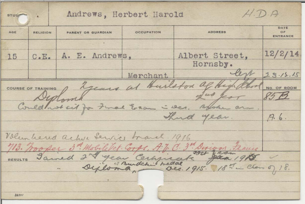 ANDREWS, Herbert Harold (Hawkesbury Diploma of Agriculture (HDA))