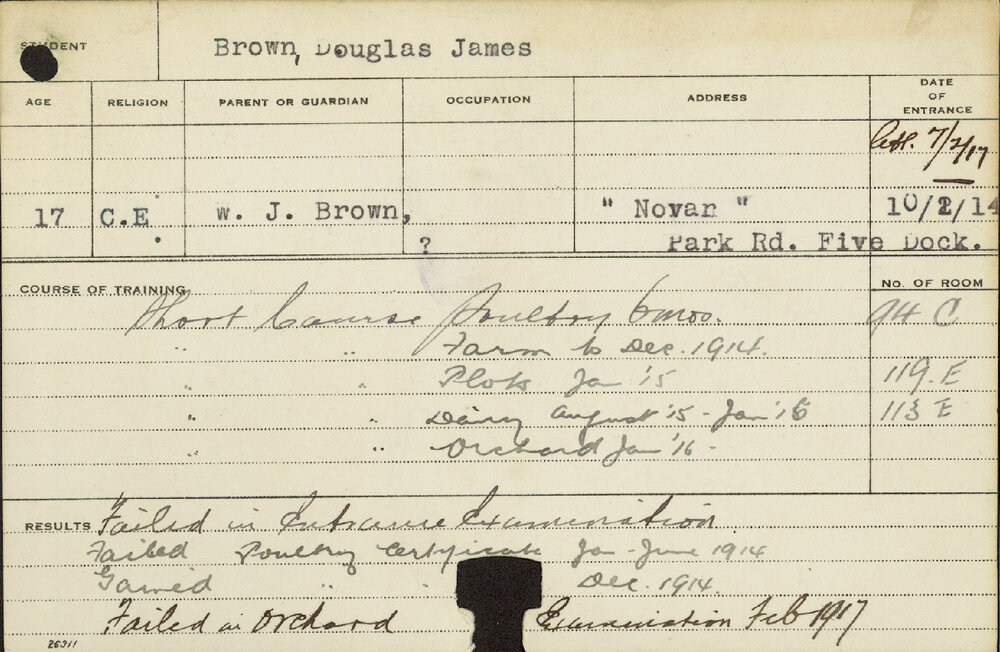 BROWN, Douglas James (Certificate - Poultry - Short courses - Farm and Plots and Dairy and Orchard)