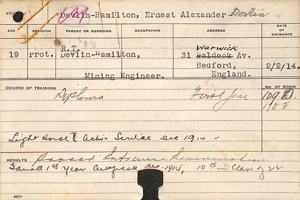 HAMILTON, Ernest Alexander Devlin (Hawkesbury Diploma of Agriculture (HDA) (First Year Certificate))