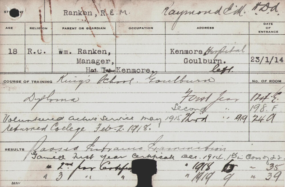 RANKEN, Raymond EM (Hawkesbury Diploma of Agriculture (HDA))