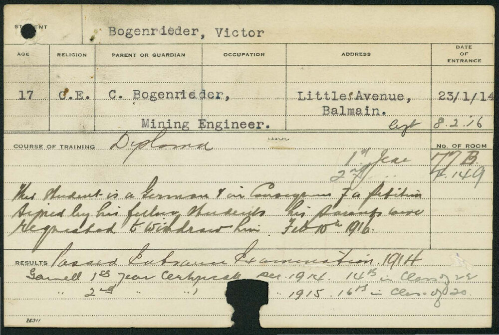 BOGENRIEDER, Victor Samuel (Hawkesbury Diploma of Agriculture (HDA) - First and Second year certificates only)