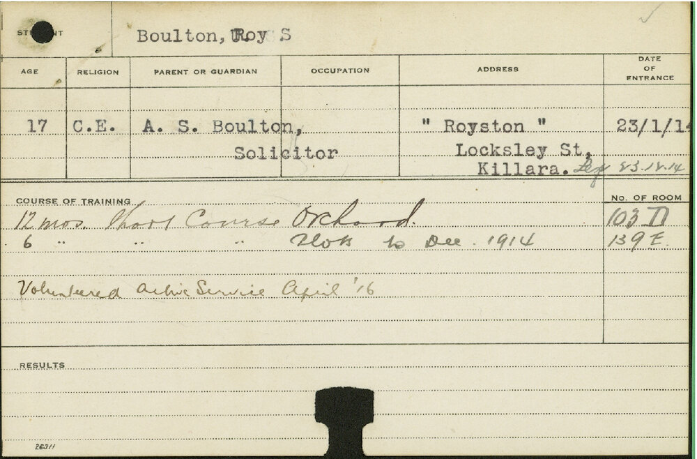 BOULTON, Roy S (Short Course - Orchard and Plots)