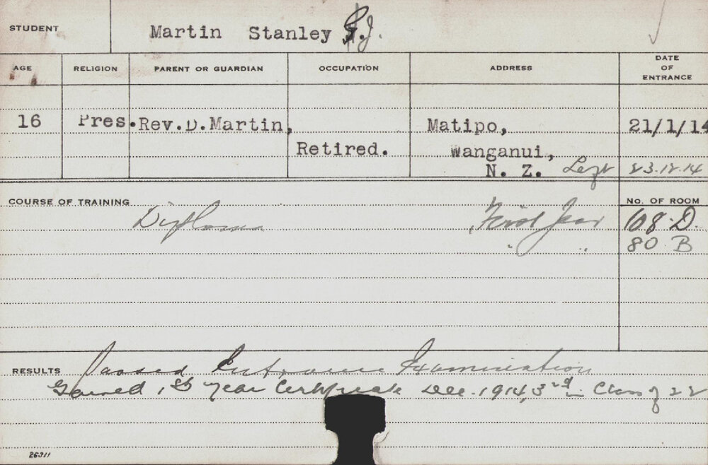 MARTIN, Stanley J (Hawkesbury Diploma of Agriculture (HDA) - First Year Certificate)