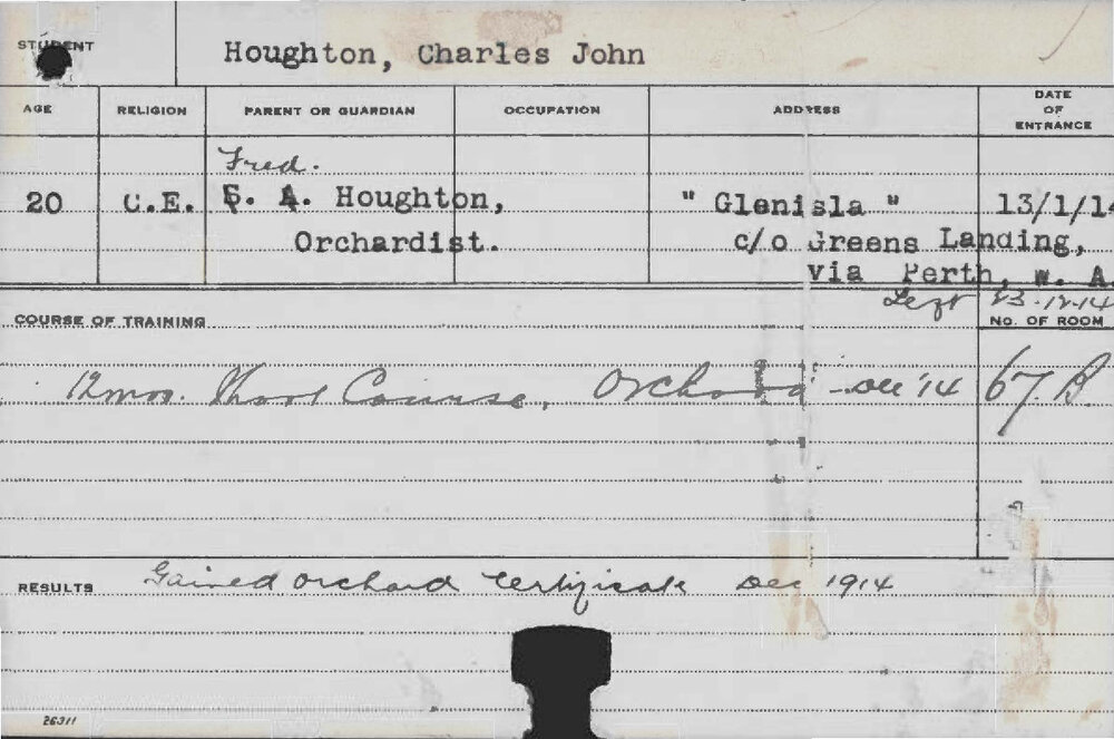 HOUGHTON, Charles John (Short course - Orchard)