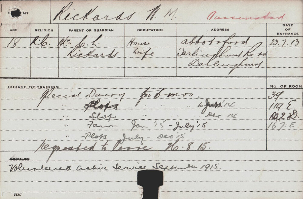 RICKARDS, WM (Special Course - Plots, Dairy, Shops, Farm.)