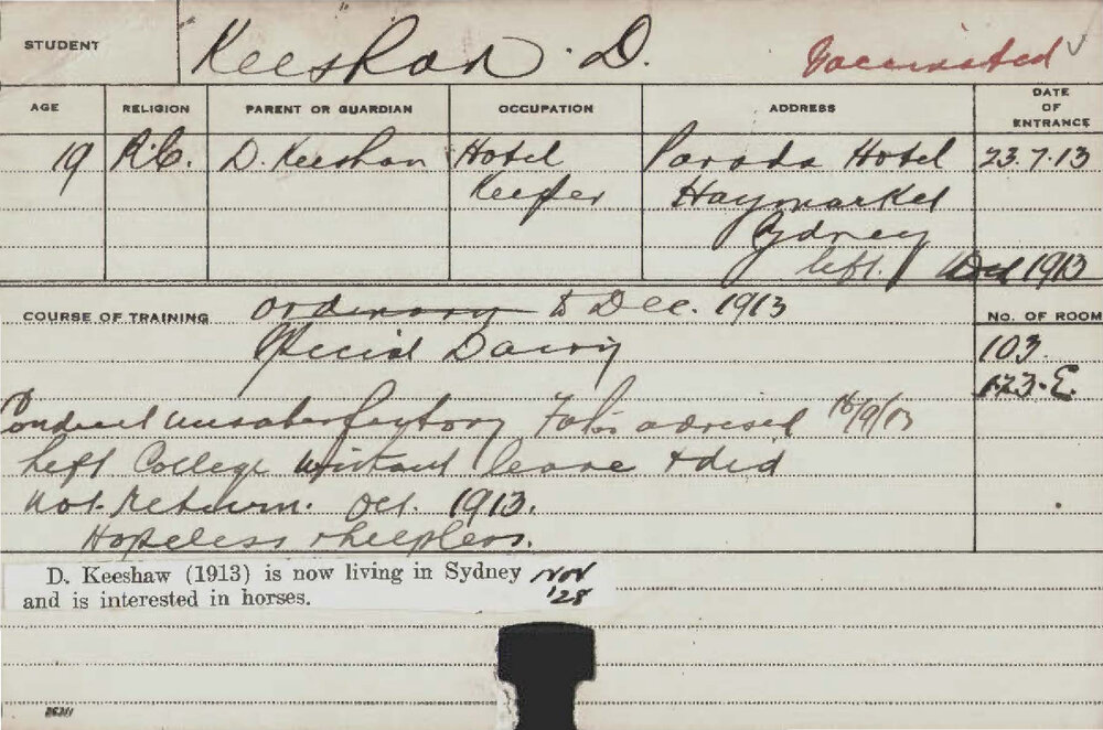 KEESHAW, D (Special Course - Dairy)
