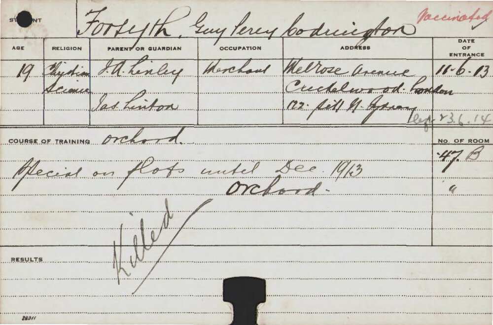 FORSYTH, Guy Percy Codrington (Special Course - Plots &amp; Orchard)