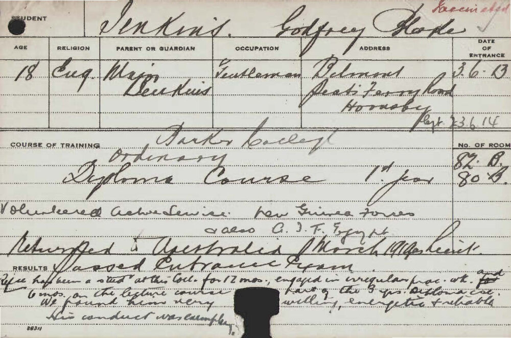 JENKINS, Godfrey J (Diploma Course)