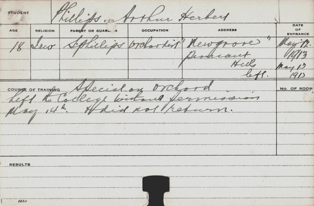 PHILLIPS, Arthur Herbert (Short Course - Orchard)