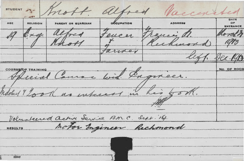 KNOTT, Alfred (Special Course - Engineer)