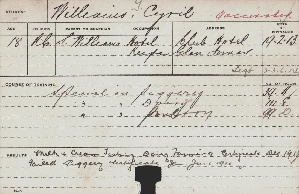 Williams, Cyril (Special Course - Dairy, Piggery &amp; Poultry)