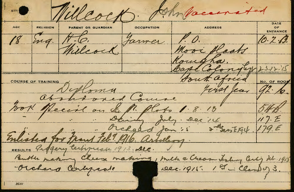 Willcock, John (Special Course - Experimental Plots, Dairy &amp; Orchard)