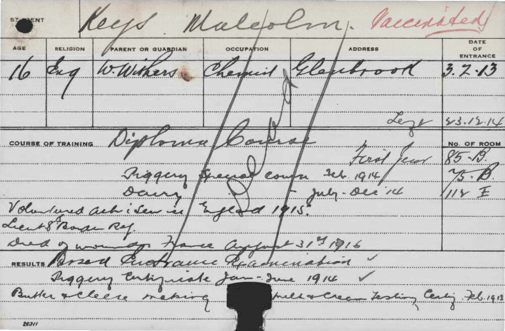 Keys, Malcolm (Diploma Course/ Special Course - Piggery &amp; Dairy)