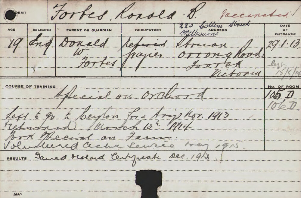 FORBES, Ronald B (Special Course - Orchard &amp; Farm)