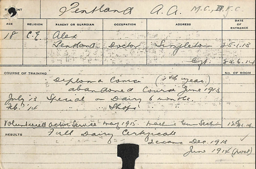 PENTLAND, Alexander Augustus Norman Dudley (Jerry) (Diploma Course/ Special Course - Dairy &amp; Shops)