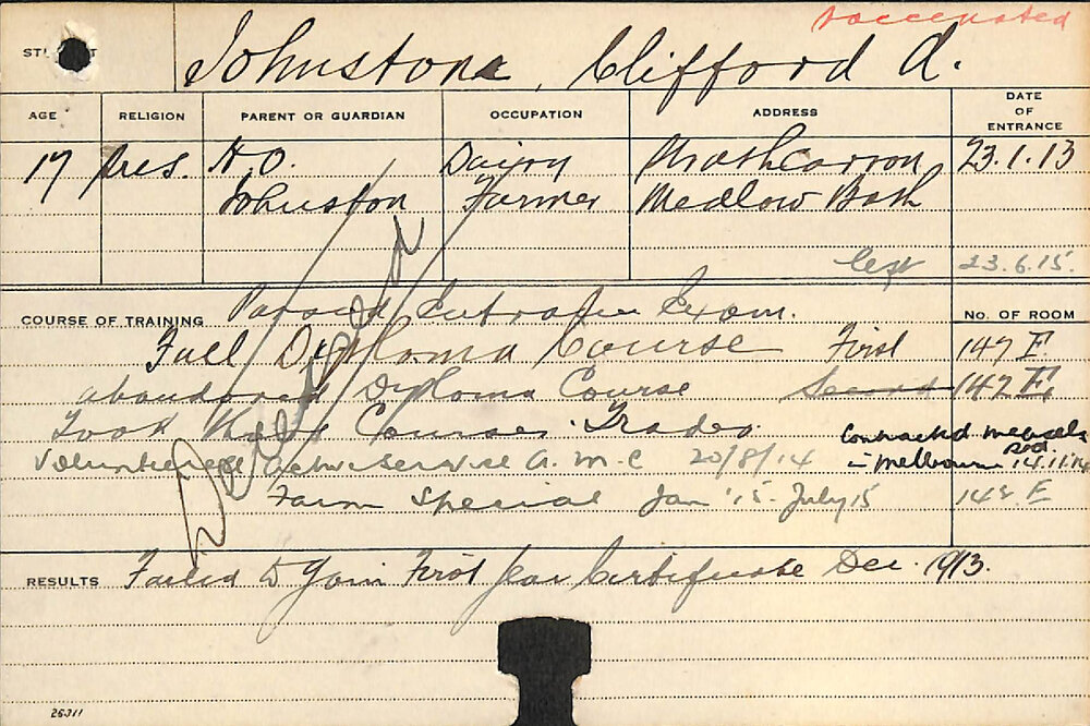 JOHNSTON, Clifford A (Hawkesbury Diploma of Agriculture (HDA))