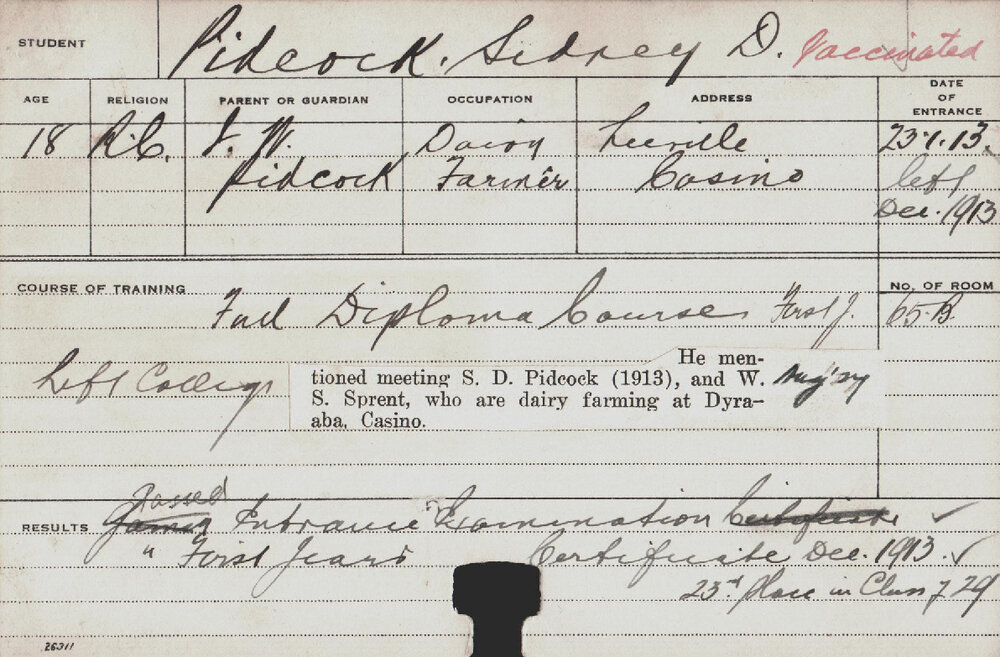 PIDCOCK, Sidney D (Full Diploma Courses)