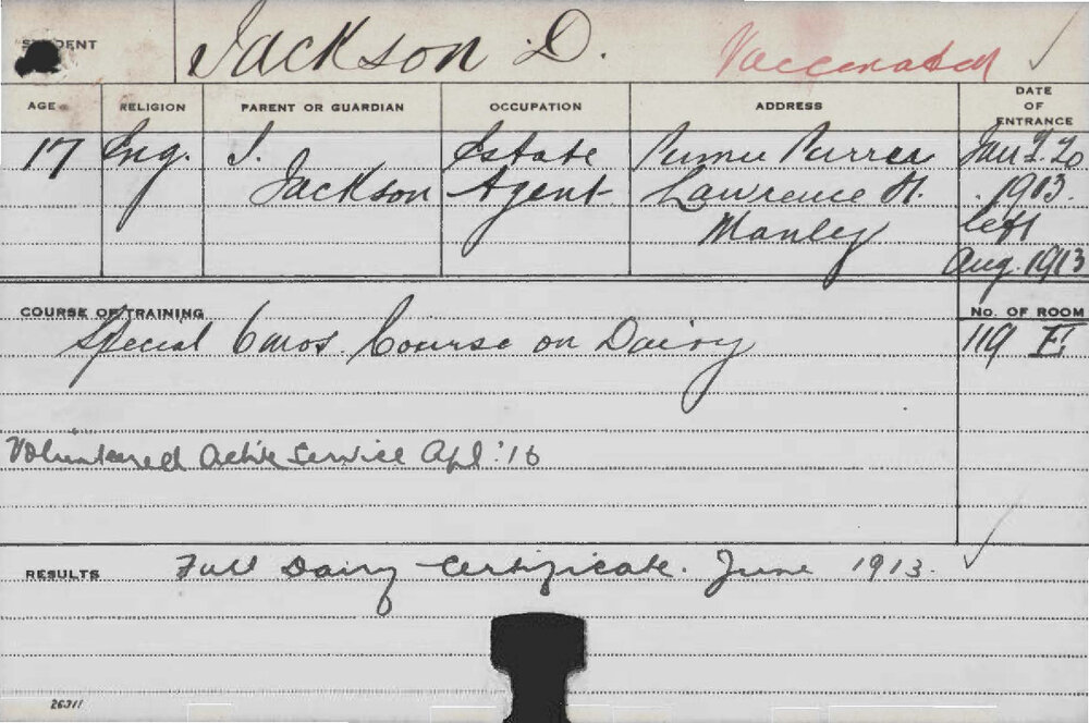 JACKSON, D (Special Course - Dairy)