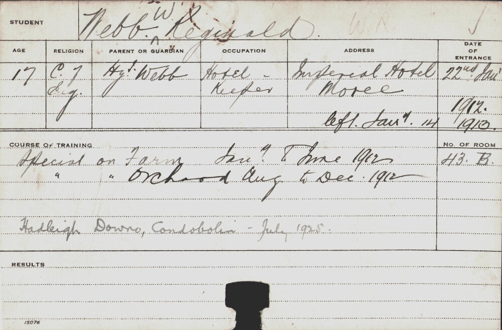 Webb, W Reginald (Special Course - Farm &amp; Orchard)