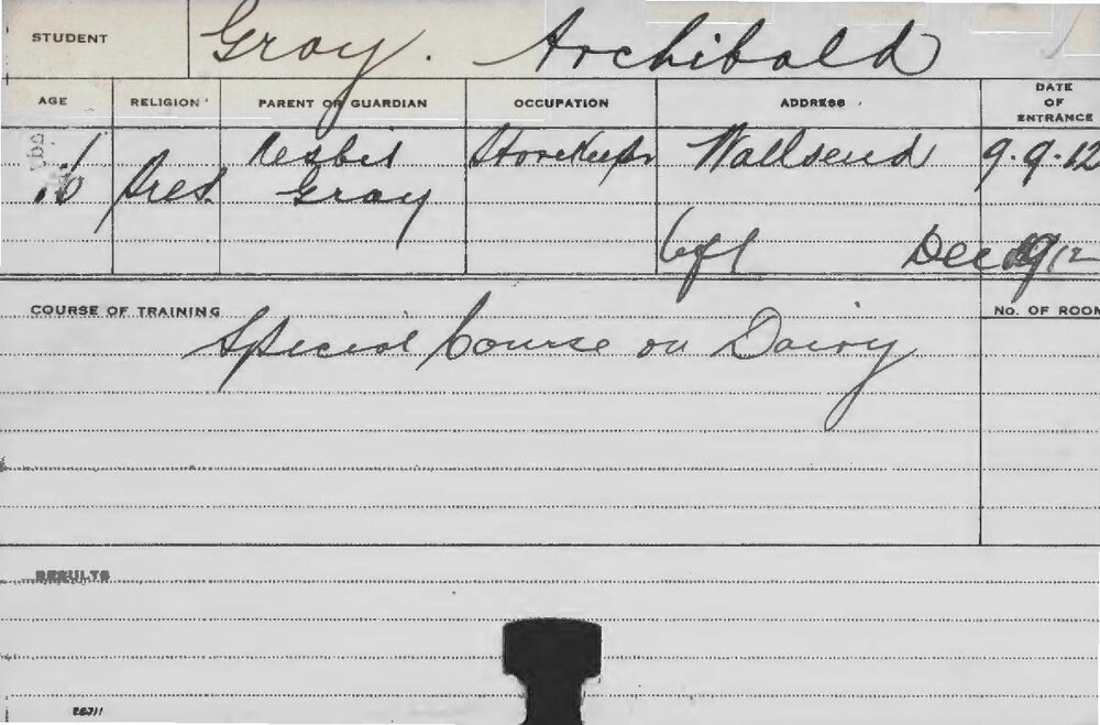 GRAY, Archibald (Special Course - Dairy)