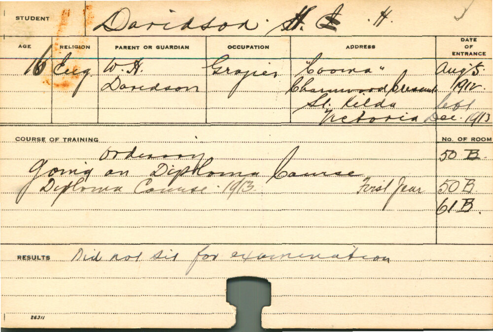 DAVIDSON, H (Hawkesbury Diploma of Agriculture (HDA))