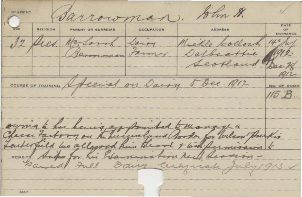 BARROWMAN, John H (Certificate - Full Dairy)