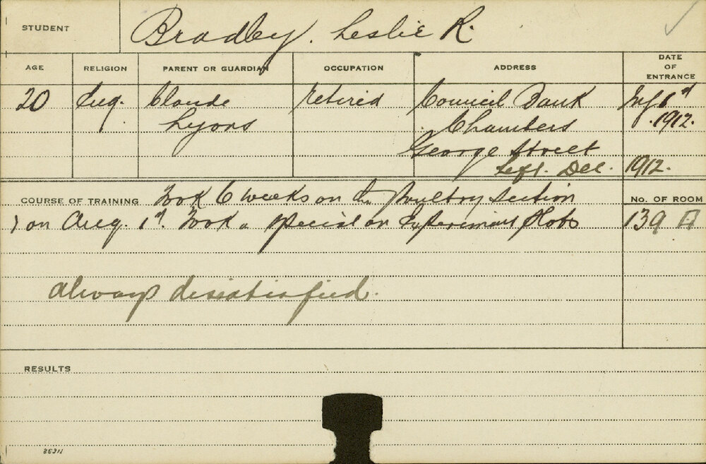 BRADLEY, Leslie R (Special courses - Poultry and Experimental Plots)