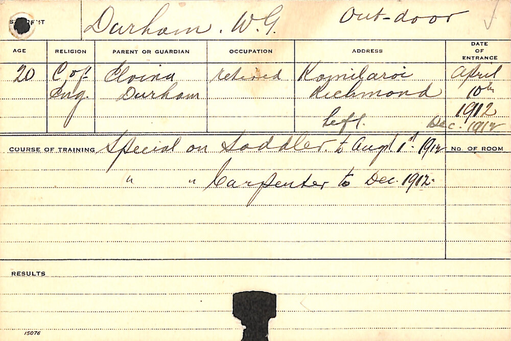 DURHAM, WG (Special course - Carpenter and Saddlery)