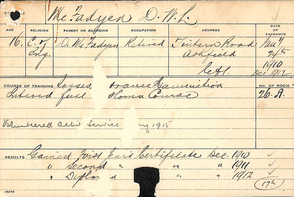MCFADYEN, DWL (Hawkesbury Diploma of Agriculture (HDA))
