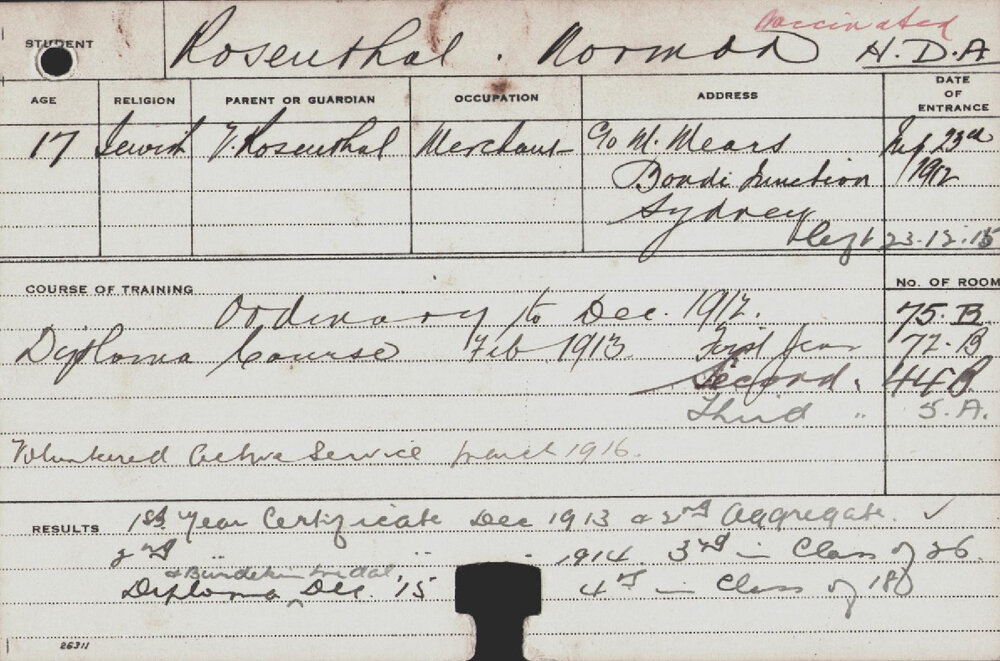 ROSENTHAL [ROSENTHALL], Norman (Diploma Course)