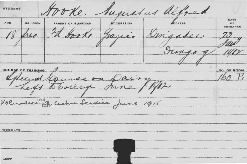 HOOKE, Augustus Alfred (Special Course - Dairy)